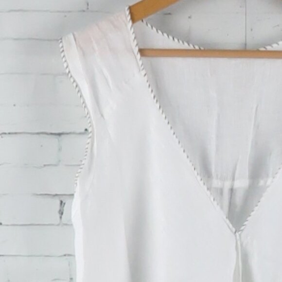 100% CAPRI WHITE LINEN SLEEVELESS V NECK HANDKERCHIEF BEACH COVER UP SIZE MEDIUM - Picture 4 of 9